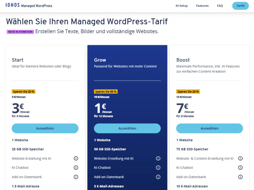 Managed WordPress-Tarif von IONOS