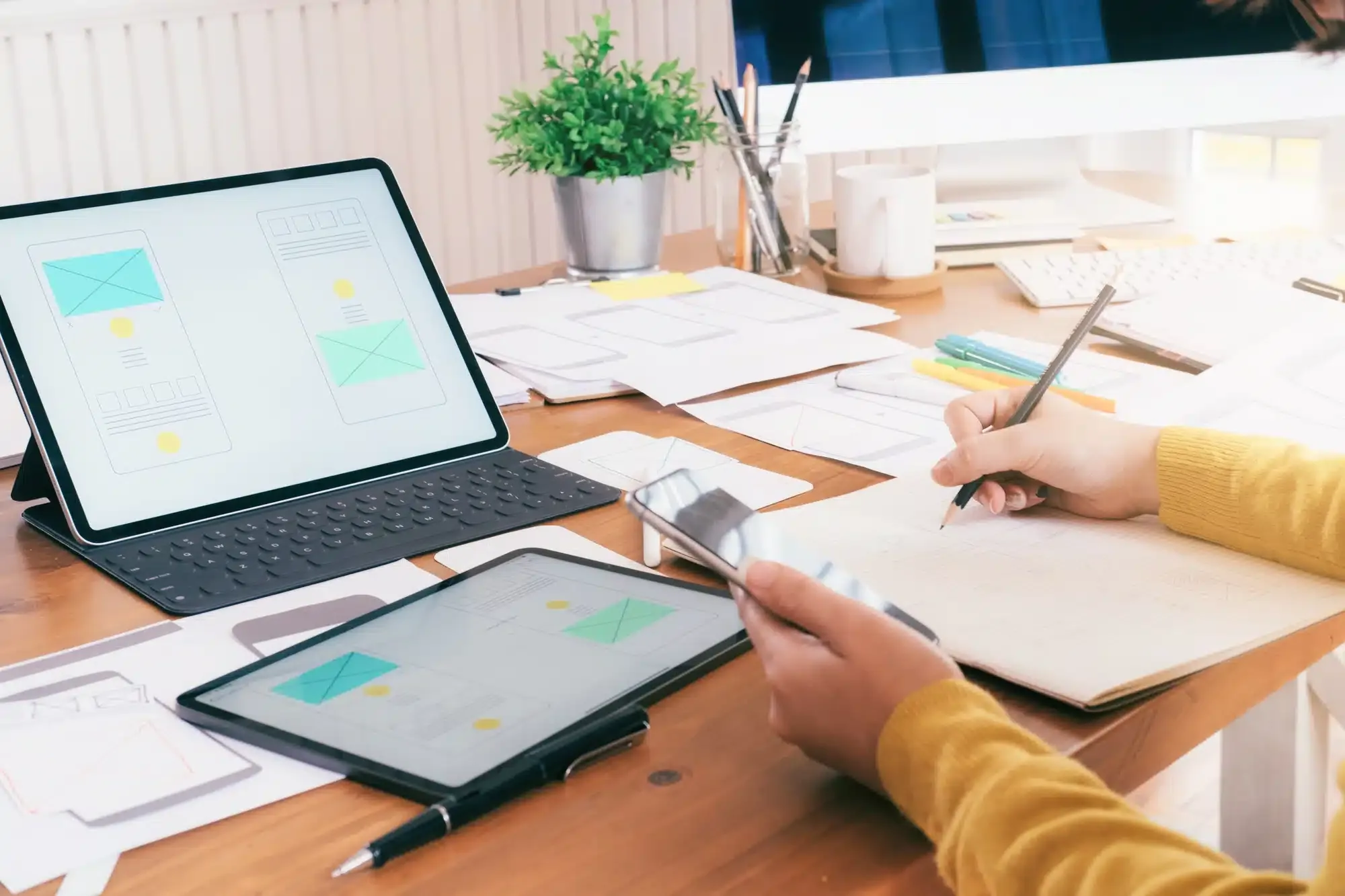 Computer software developer designing user interface.
